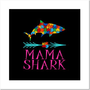 Mama Shark Autism Awarness Family Puzzle Parent New Posters and Art